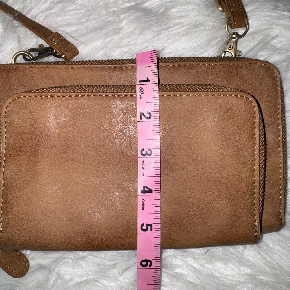 Joy‎ Susan Brushed Crossbody Convertible Wristlet Suede Vegan Leather Brown - Picture 9 of 11
